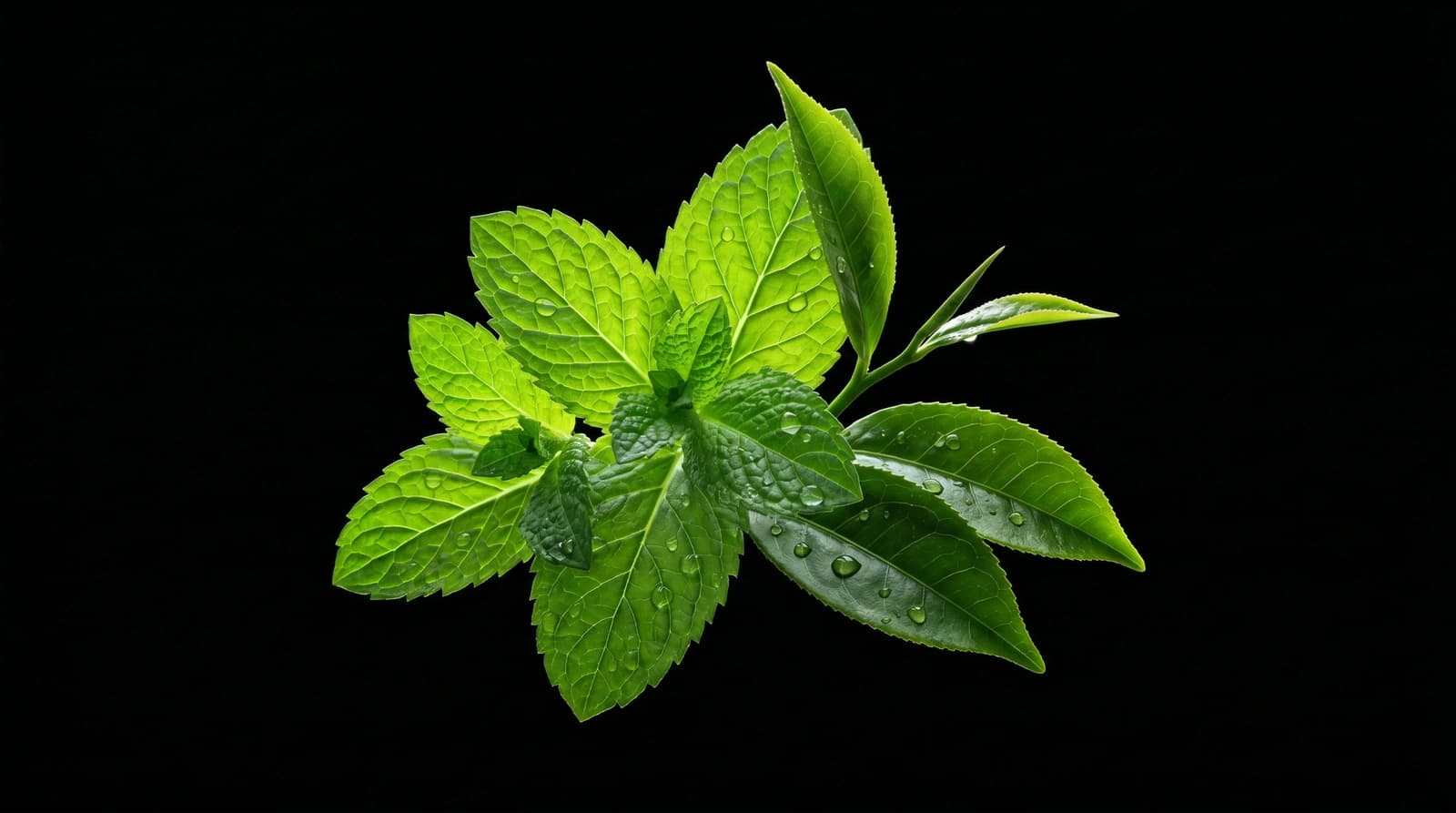 Fresh mint and tea leaves — natural L-Theanine for clean focus